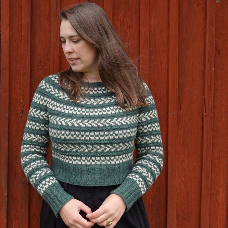 A stunning all over colorwork sweater with a top down circular yoke construction.